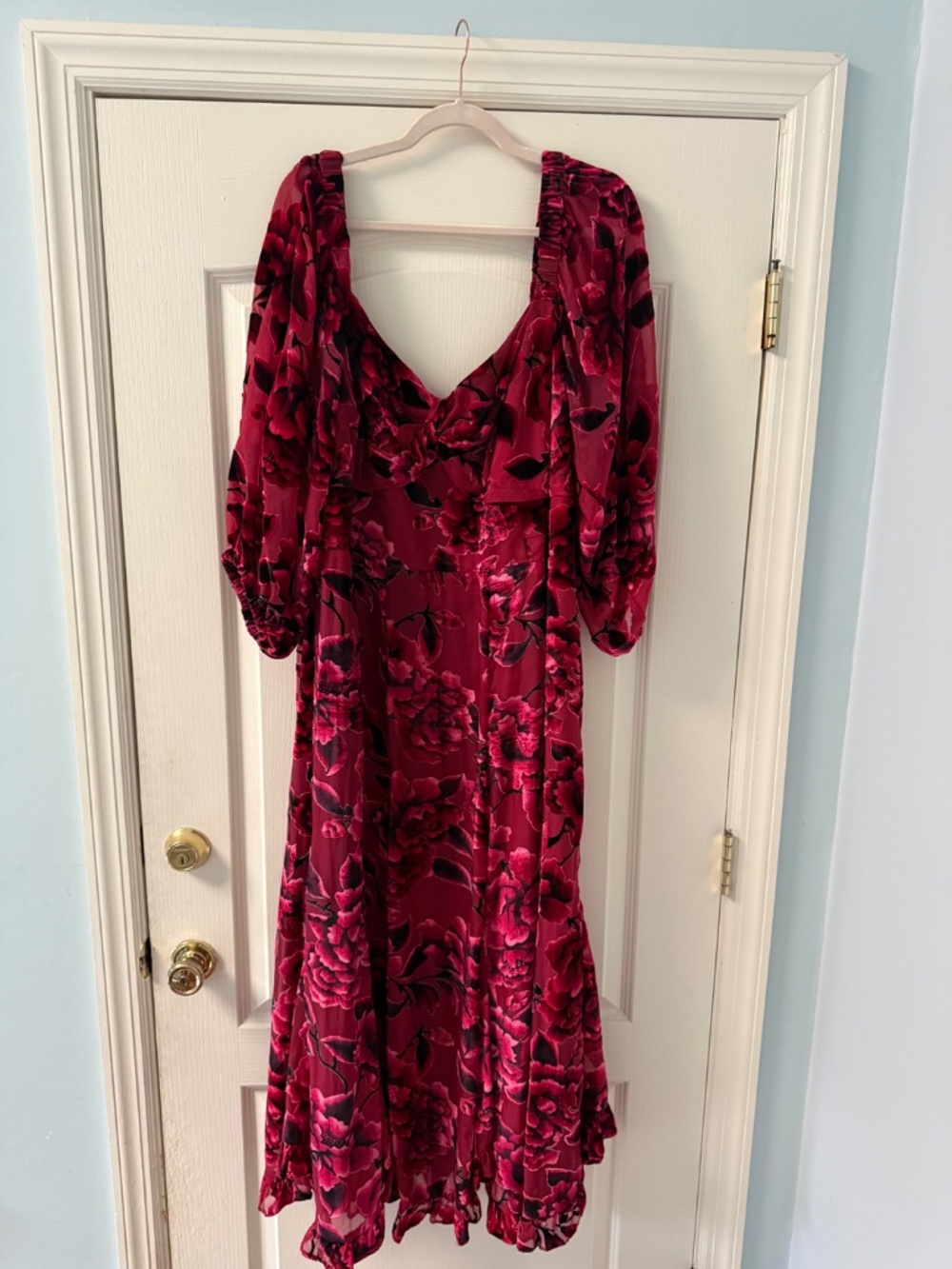 Anthropologie Twist-Front Puff Sleeved Velvet Dress - Picture 3 of 3